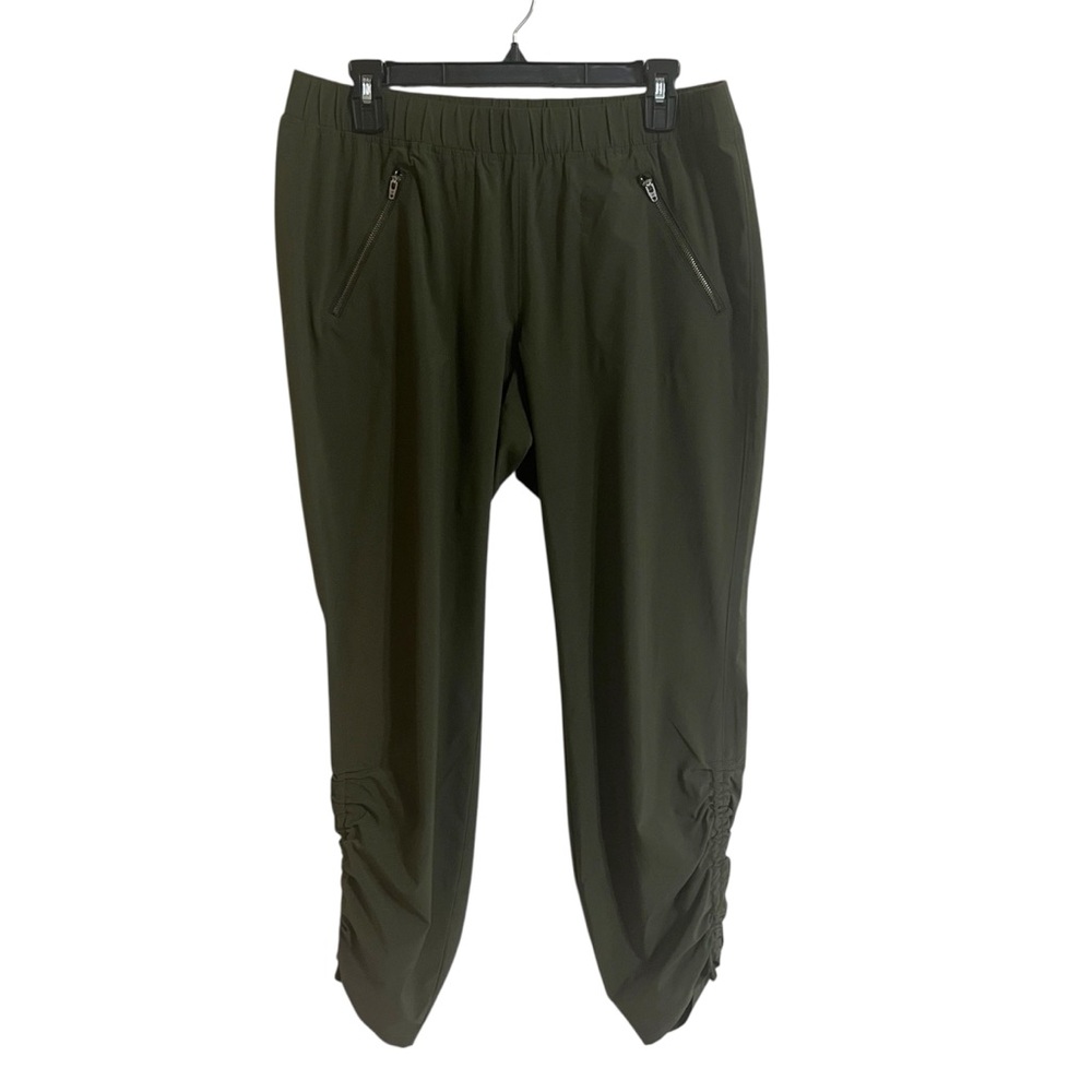 Athleta Aspire Ankle Pants Womens Size 12 Green Zip Pocket Ruched Leg